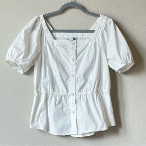 Liz Claiborne White Puff Sleeve Blouse Prairie Peasant Peplum Cotton Size Small